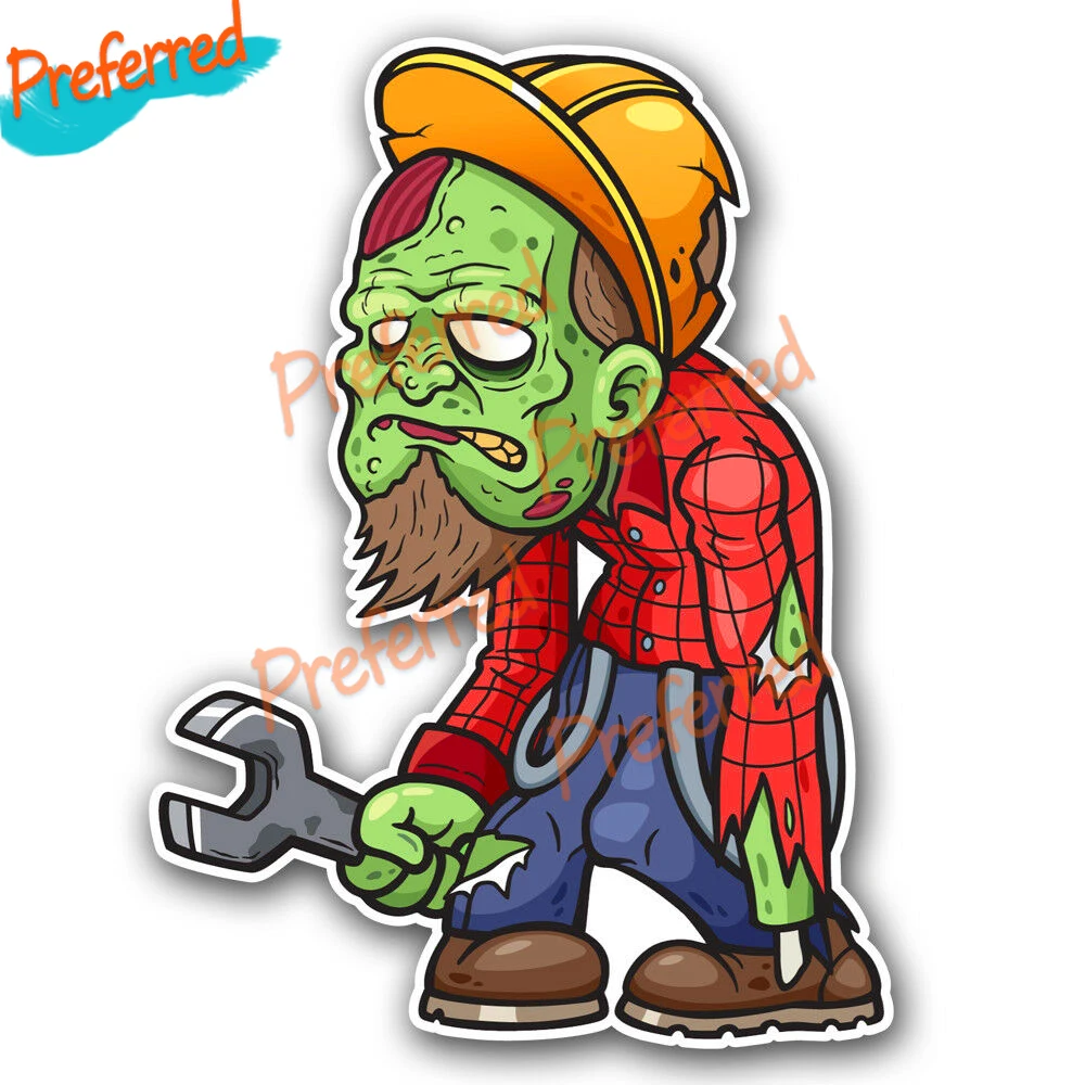 

Funny Cartoon Zombie Skeleton Skull Construction Worker Sticker Mechanic Hard Hat Welder Laborer Scaffolder Helmet Trunk Toolbox