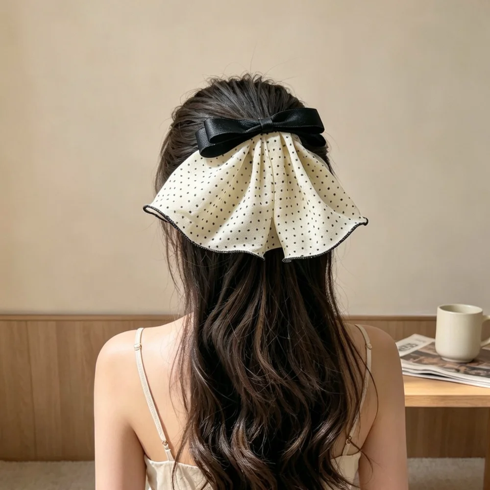Fashion Polka Dot Bowknot Ponytail Claw Clip Sweet Ribbon Hair Accessory Elegant Skirt Design Headwear Styling