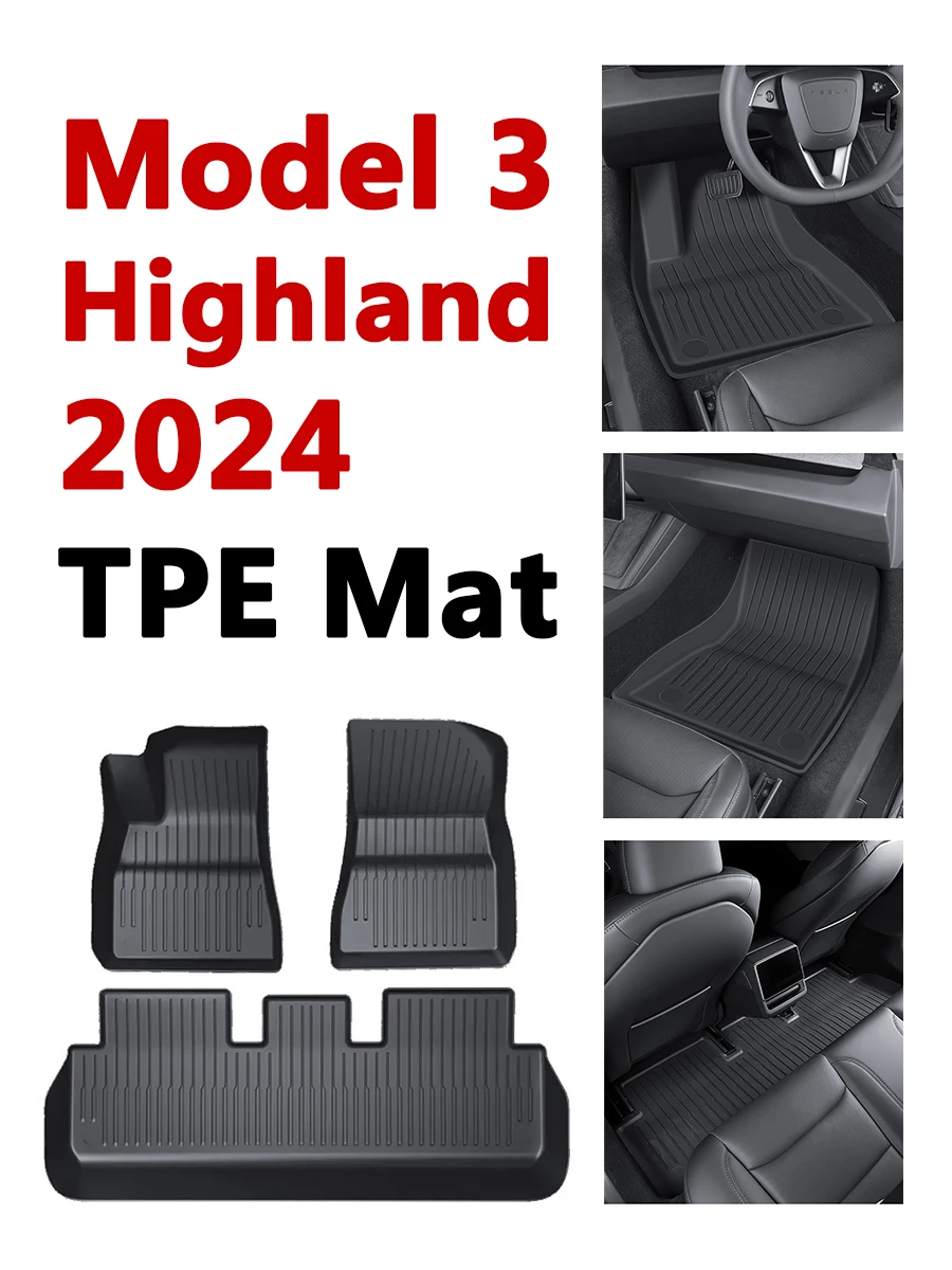 

For Tesla Model 3 Highland 2024 Floor Mat TPE Carpet Waterproof Weather-resistant Foot Pads Mats