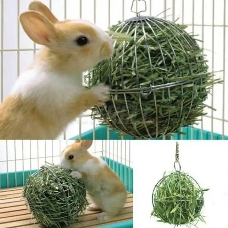 Rack de feno banhado em aço inoxidável, dispensador de alimentação de bola, brinquedo suspenso, cobaia, hamster, rato, coelho, fornecimento de animais de estimação, bola de rack de grama