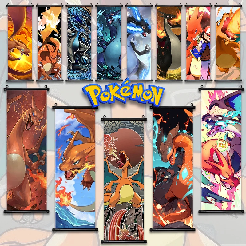 

P-Pokemon Japanese Anime Modern Room Decoration Picture Charizard Canvas Painting Wall Peripheral Poster Pikachu Home Decor Gift