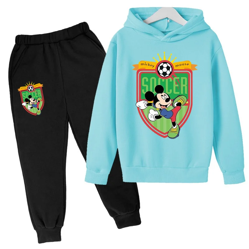 Disney Mickey Kids Hoodie Sportswear Boys and Girls Set Hoodie+Pants 2-12-year-old Kids Casual Sports Jogging Two Piece Set