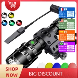 LED Tactical Hunting Torch Flashlight L2 18650 Aluminum Waterproof Outdoor Lighting with Gun Mount +Switch USB Rechargeable Lamp