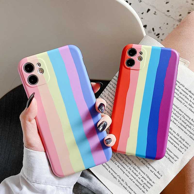 Rainbow Phone Case For iPhone 12 13 14 Pro 12 Mini 11 11 Pro Max XR XS Max 7 8 Plus X SE 2020 Gradient Color Silicone Back Cover