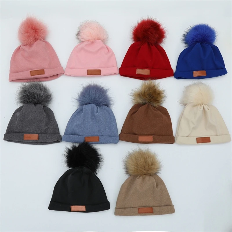 

Beanie Cap Hairball Hat Winter Hat for Baby Toddlers Elastic Hat with Pompoms QX2D