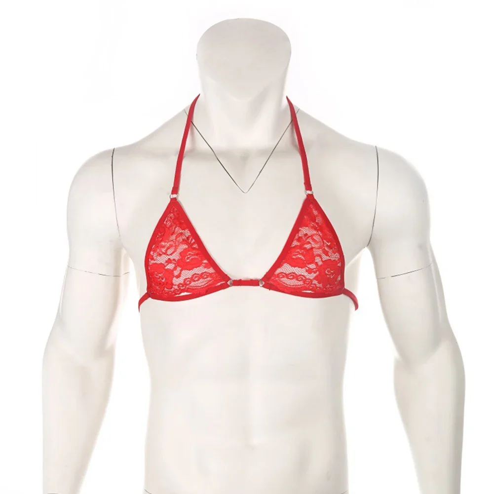 ผู้ชายเซ็กซี่ SHEER Lace ชุดชั้นในเร้าอารมณ์ Ultra-บางบิกินี่ยืดชุดชั้นใน Quick DRY ชุดนอนฟรี Bra Tops Vest