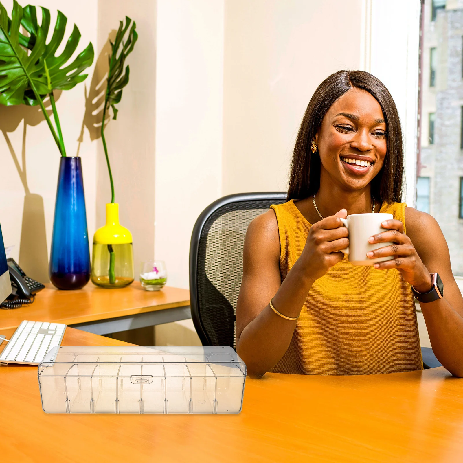 صندوق تخزين كابل البيانات منظم سلك شفاف مع مقسم قابل للفصل لمكتب المنزل والمكتب كابلات USB ملحقات الشحن