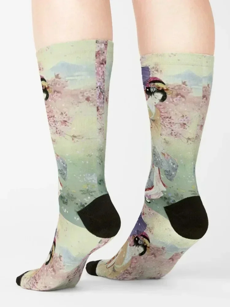 امرأة يابانية جميلة مع مظلة وأزهار الكرز الوردي الجوارب الجمالية الشتاء الهيب هوب مخصص الرياضة الفتاة الجوارب الرجال #4