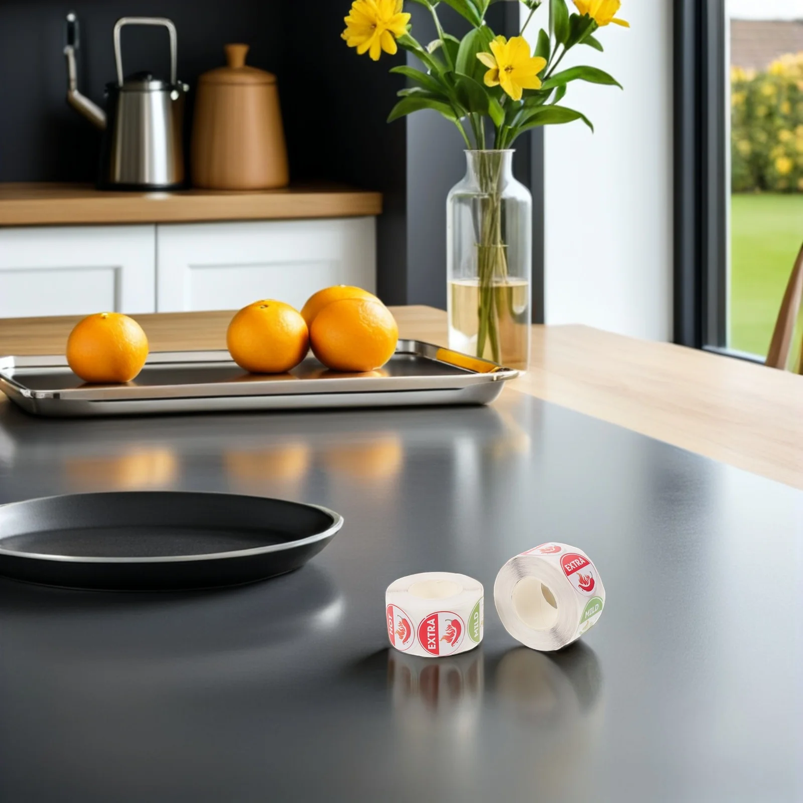 5 rollos de pegatinas redondas de advertencia de nivel picante de 4 niveles, diseño de pimienta roja para botella de salsa picante, tarros de condimentos, embalaje de patatas fritas