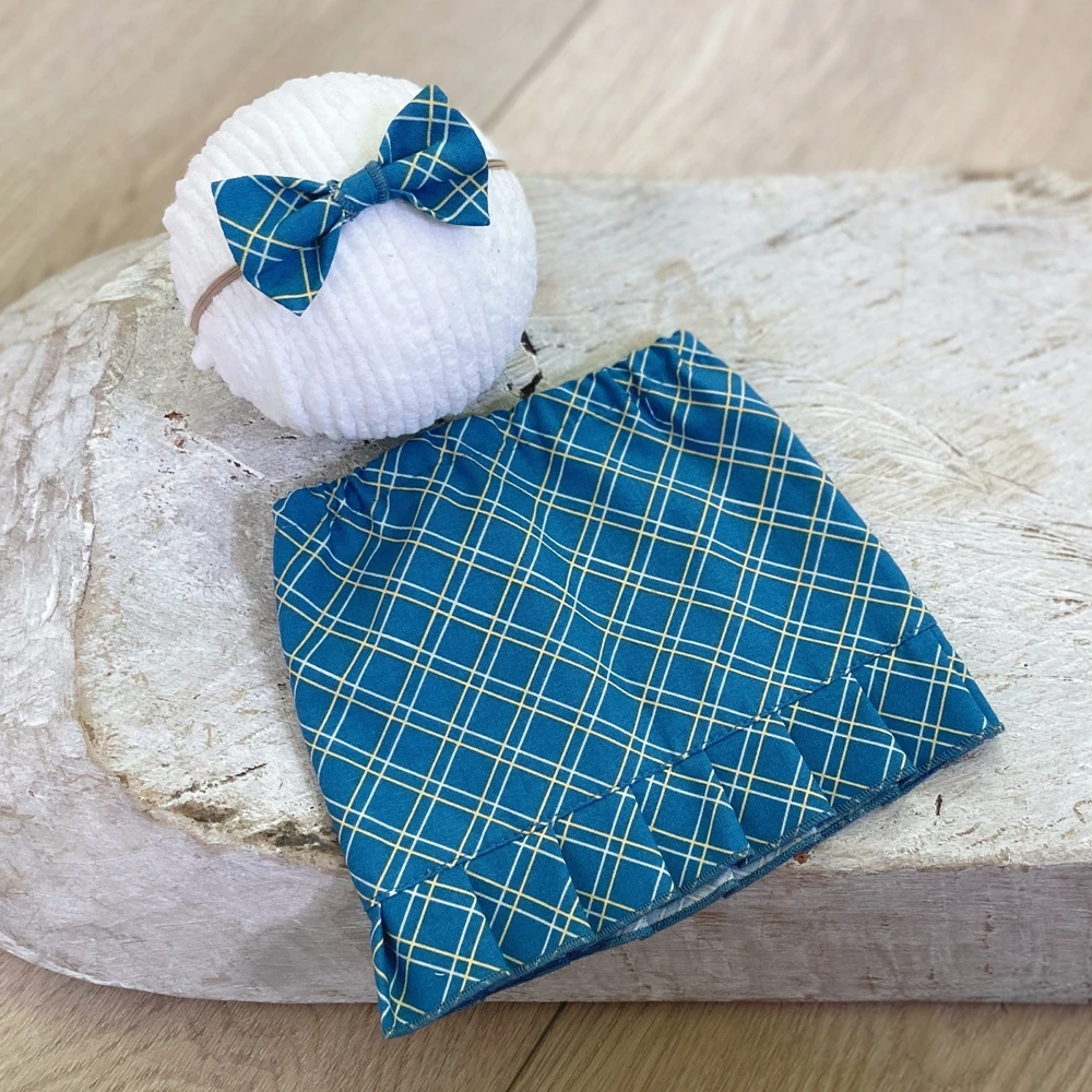 新生児写真撮影衣装女の子ブルーチェック柄フリルスカートベビー写真撮影ドレス幼児プリンセス服衣装