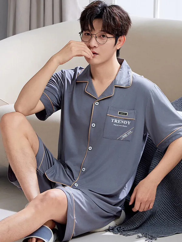 

2026 New Summer Thin Casual Home Clothes Set Men's Short Sleeve Shirt Short Pants National Trend Handsome Two-Piece Set