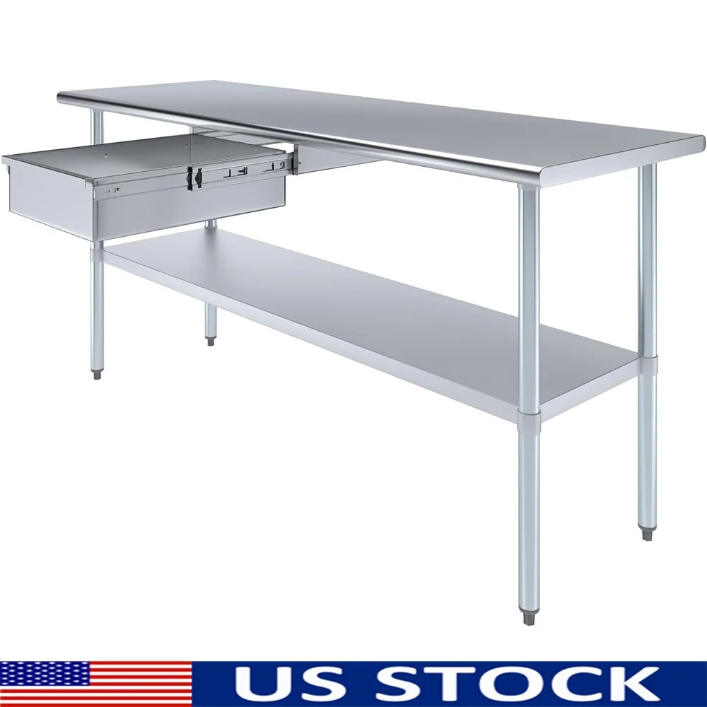 

Heavy Duty Stainless Steel Utility Table with Drawer Kitchen Garage Laundry NSF Certified Prep Workbench