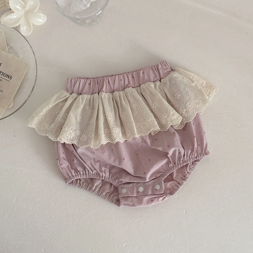 2026 Neue Sommer-Baby-Bloomer 6-24M Spitzenblumen-Säuglings-Mädchen-Shorts Atmungsaktive Gepunktete Kleinkind-Halbhosen