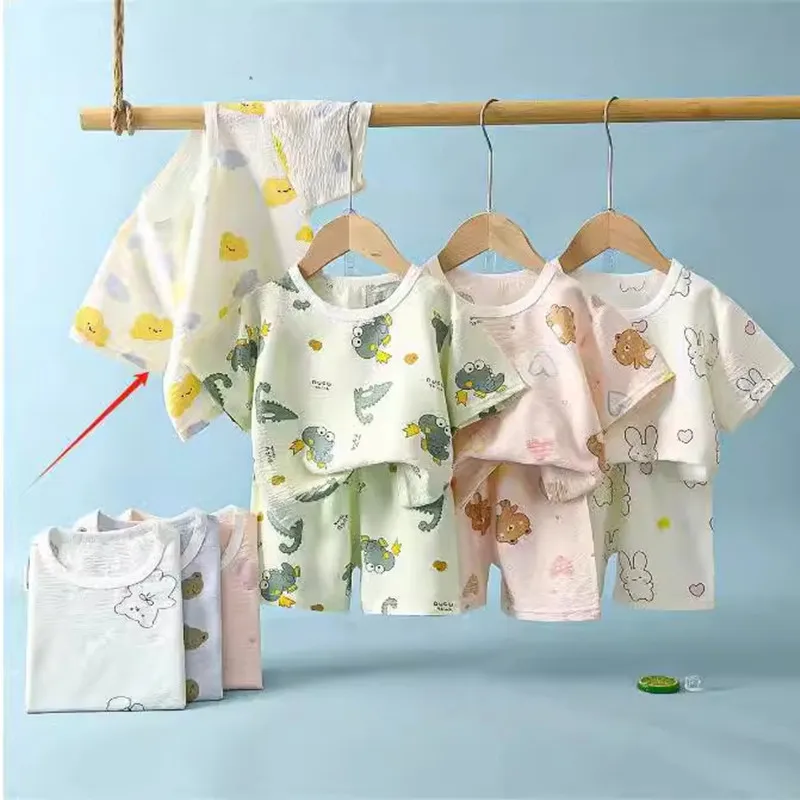 Children's Clothing Summer Short Sleeve Home Sleepwear Children Sets Kids Clothes Boy Girls T-shirt Shorts Suit