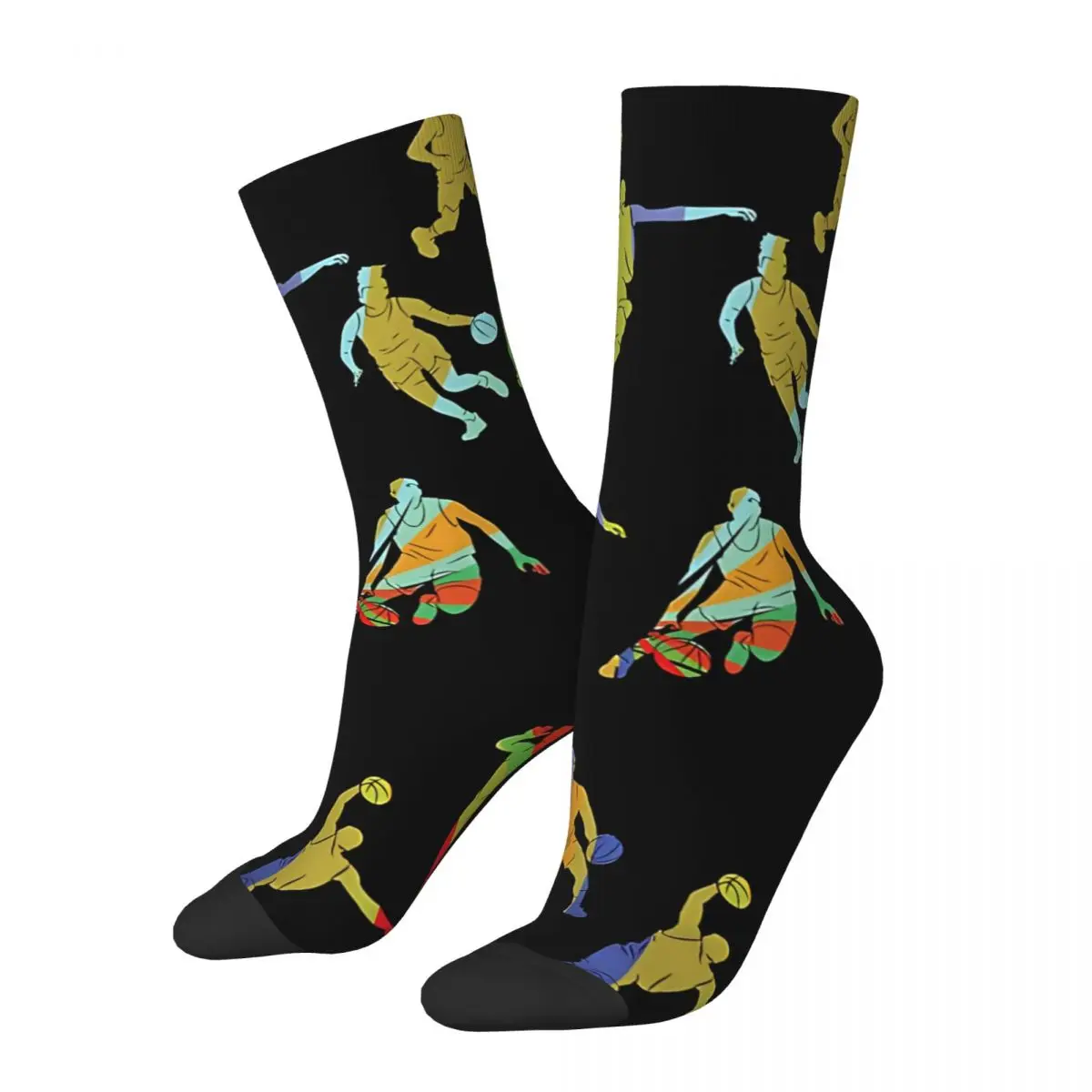 Colorful Basketball Players Silhouettes Men's Socks Vintage Harajuku Street Style Novelty Pattern Crew Sock