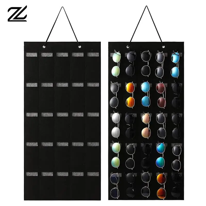 25 Slots Felt Eyeglasses Stand Holder For Sunglasses Glasses Storage Display Hanging Bag Wall Pocket Storage Box Organizer Bags