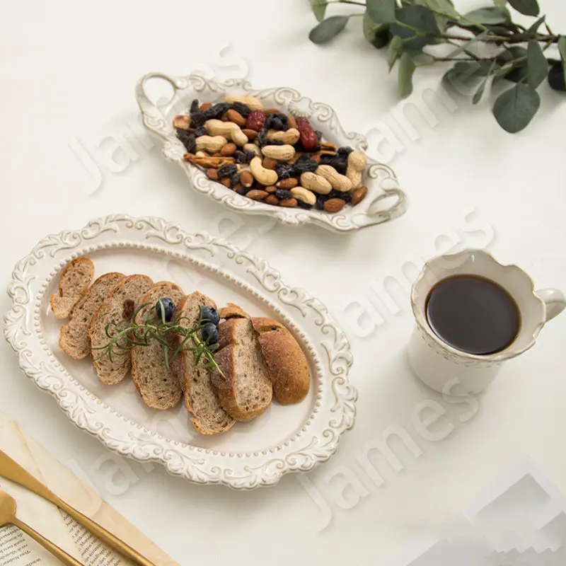 European Style Ceramic Plates Steak Pasta Dinner Plate Dishes Cake Dessert Salad Plates Set Classic Retro Tableware Dinner Plate