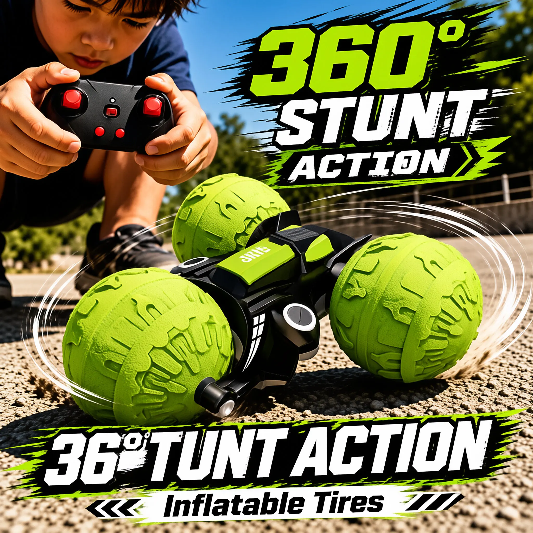 Amphibious Remote Control Stunt Car, 3-Wheel Waterproof RC Vehicle with Foam Tires, 360° Tumbling All Outdoor Pool and Land Play