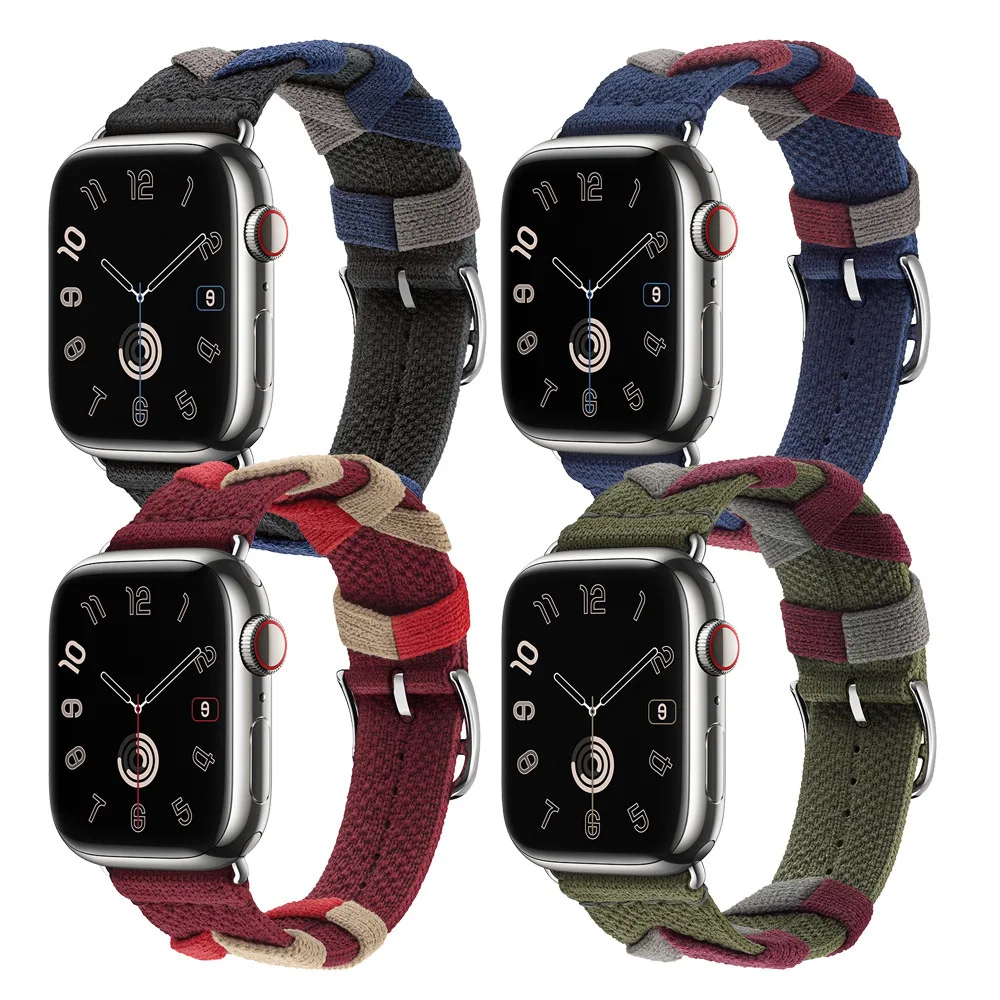 Luxury Fashion Nylon Weave Bracelet For Apple Watch Band 45mm 44mm 41mm 49mm 40mm 42mm iWatch Strap Serie 3 4 5 6 7 8 SE Ultra