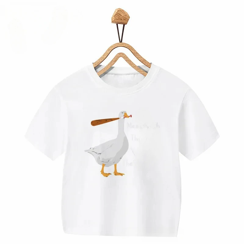 Goose With Knife Print Boys/Girls White T-shirt Kid Summer Harajuku Kawaii Funny Clothes Little Baby Y2K Clothes,Drop Ship