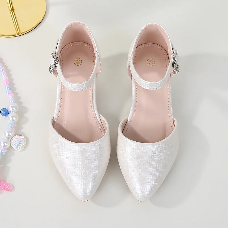 New Spring Autumn Girls Small Heeled Shiny Princess Shoes Kids Soft-Soled Performance Shoes Children Stage Etiquette Shoes Daily