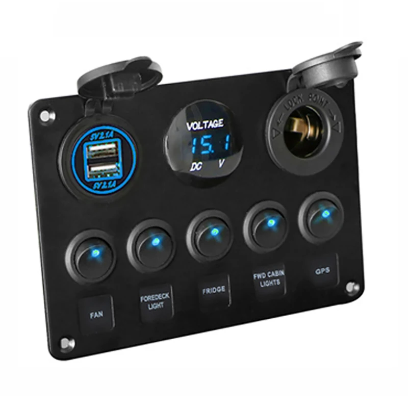 Car Charger Digital Voltmeter Dual USB Port 12V Outlet Combination Waterproof for Car Marine Ship LED Toggle Rocker Switch Panel