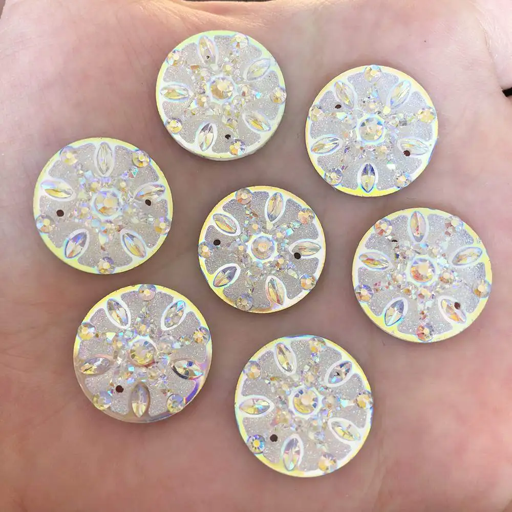 20PCS 18mm AB Resin Round Rhinestone Flatback Wedding Diy Buttons 2 Hole Crafts R40*2