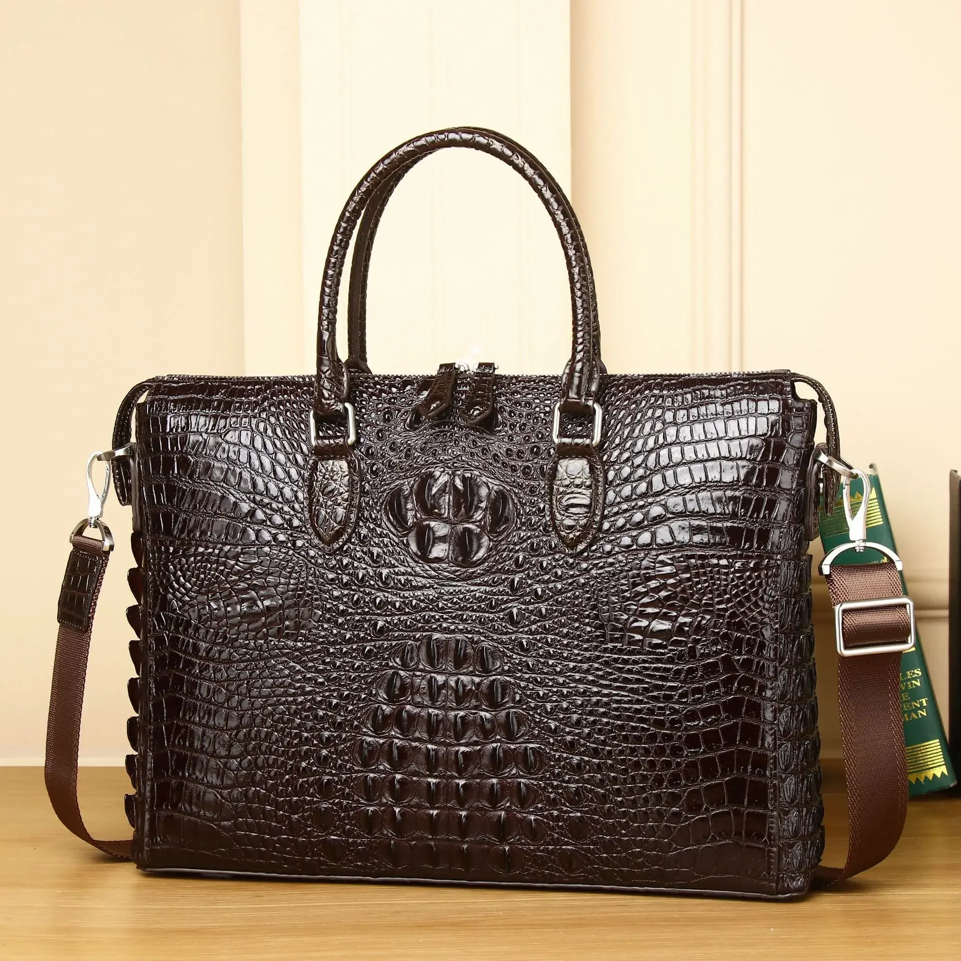 2025 New Alligator Laptop Bags Cow Genuine Leather Men's Briefcase Luxury Brand Male Handbags Men Messenger 14 Inch Computer Bag