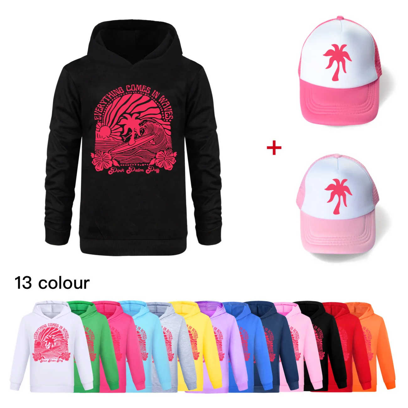 Cartoon Chasing Sunsets Clothes Kids Pullover Jacket with Hooded Baby Boys Sweatshirt&sunhat 2pcs Suit Girls Casual Outerwear