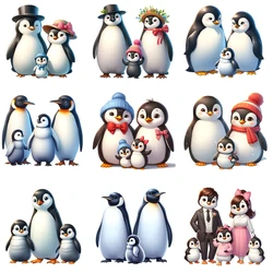 15cm Fun Penguin Family Mom Dad Animal Iron On Heat Transfer Sticker For Clothes Pinted Vinyl Thermal Washable T-Shirt Applique
