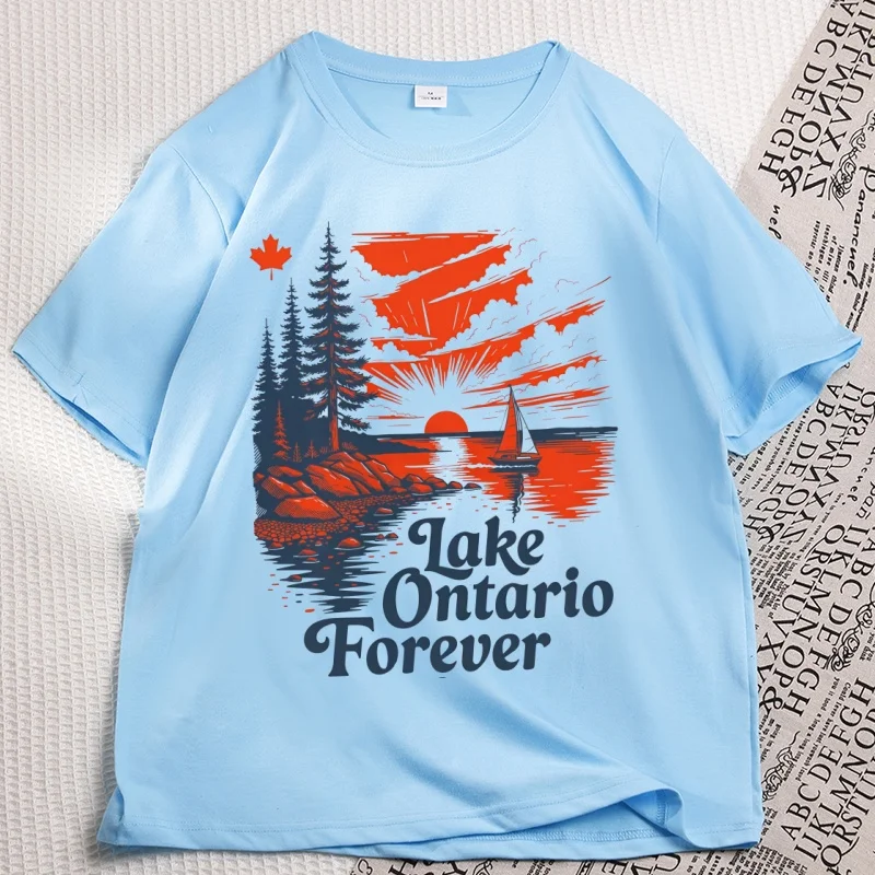 Lake Ontario Forever T Shirt Women Men Short Sleeve Tee Canada Graphic T Shirts Casual Cotton Printed T-shirt Unisex Clothing