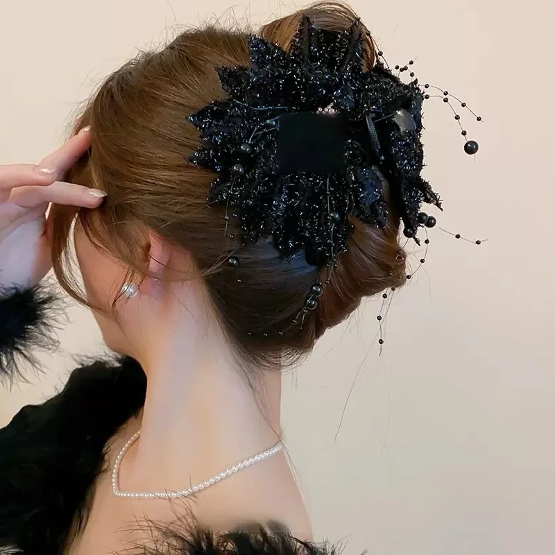 Diamond Butterfly Flower Glass Bead Clip Fashionable Temperament High-End Hair Accessories For Women