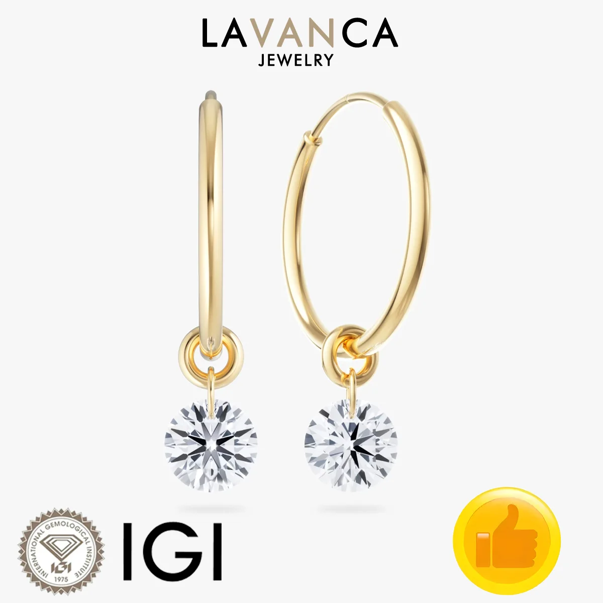 

Round Cut Floating Lab Created Diamond Earrings 9K/14K/18K Yellow Gold Lab Diamond Hoop Earrings Fine Jewelry Anniversary Gift
