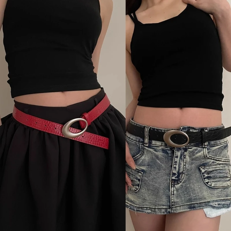 Eye Catching Waist Belt with Metal Buckle for Adult Personality PU Waist Belts for Women Coat Dress Adjustable Length