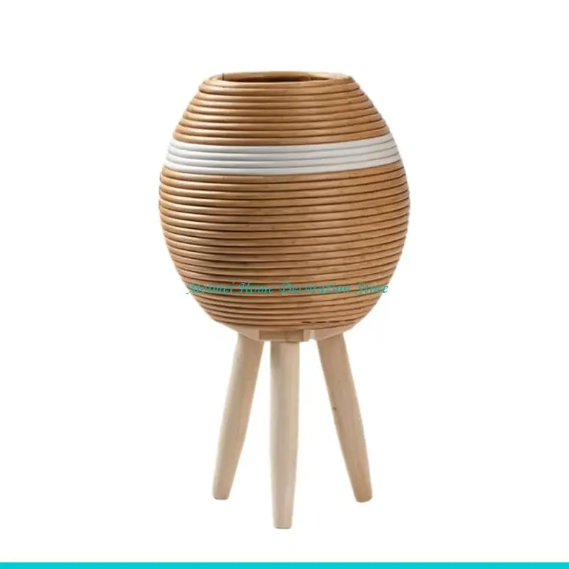 H7BF Modern Desktop Planter Triangular Holder Flowerpot Artwork Piece Stable Wooden Base For Indoor Plant