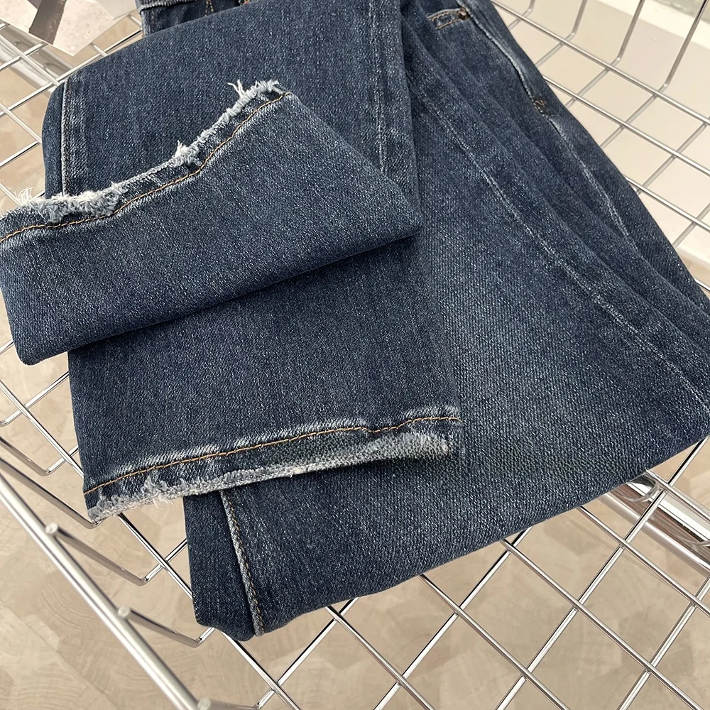 Jeans de haute qualité à taille mi-haute élastique, pantalon long polyvalent, mode féminine, saison d'automne, couleur foncée, marque QPP