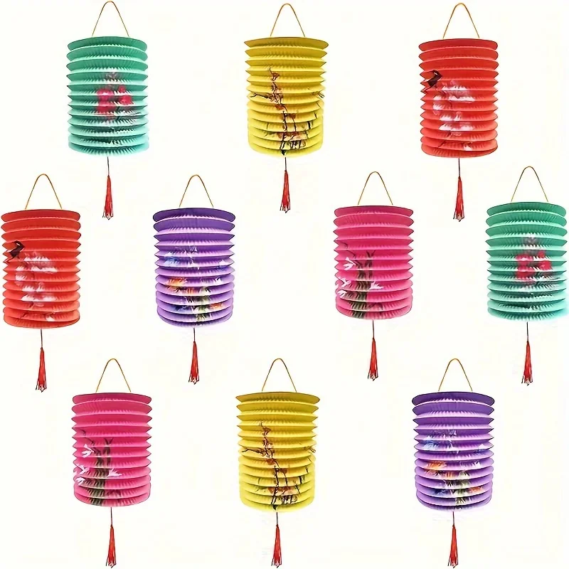 10 bunte festliche Papierlaternen mit Blumenmuster – hängende Laterne für Zuhause, Party im Freien, Klassenzimmerdekoration, chinesisches Neujahr – Detail 2