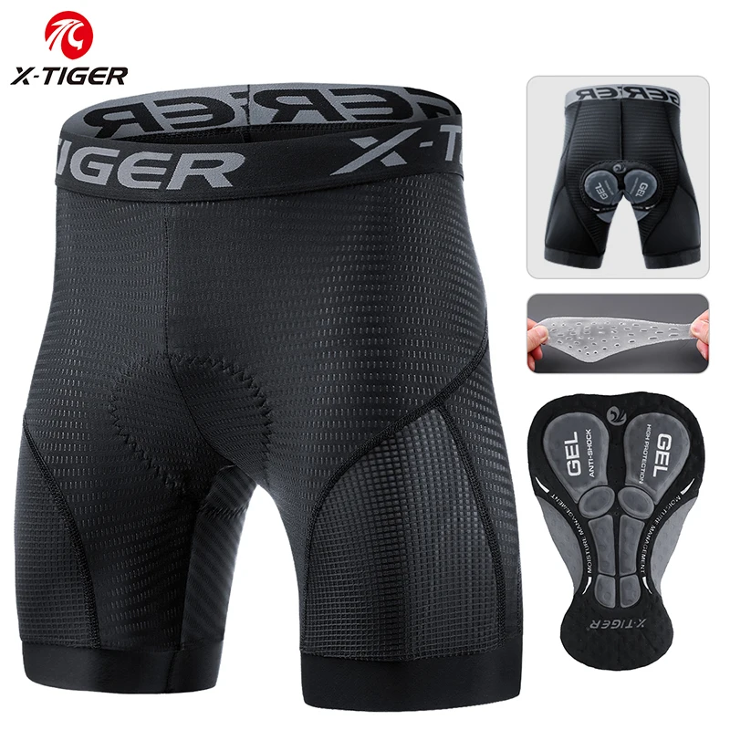 X-TIGER Men's Cycling Underwear Shorts 5D Padded Sports Riding Bike Bicycle MTB Liner Shorts with Anti-Slip Leg Grips