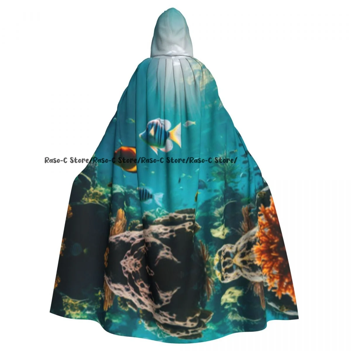 Long Cape Cloak Coral And Fish In The Sea Water Hooded Cloak Coat Autumn Hoodies