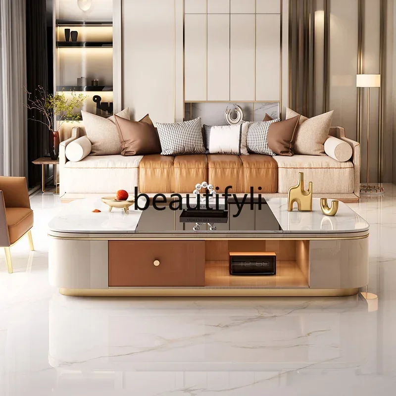 

SS ss7486 New coffee table light luxury large apartment 1.4m glass surface coffee table living room household storage rock board