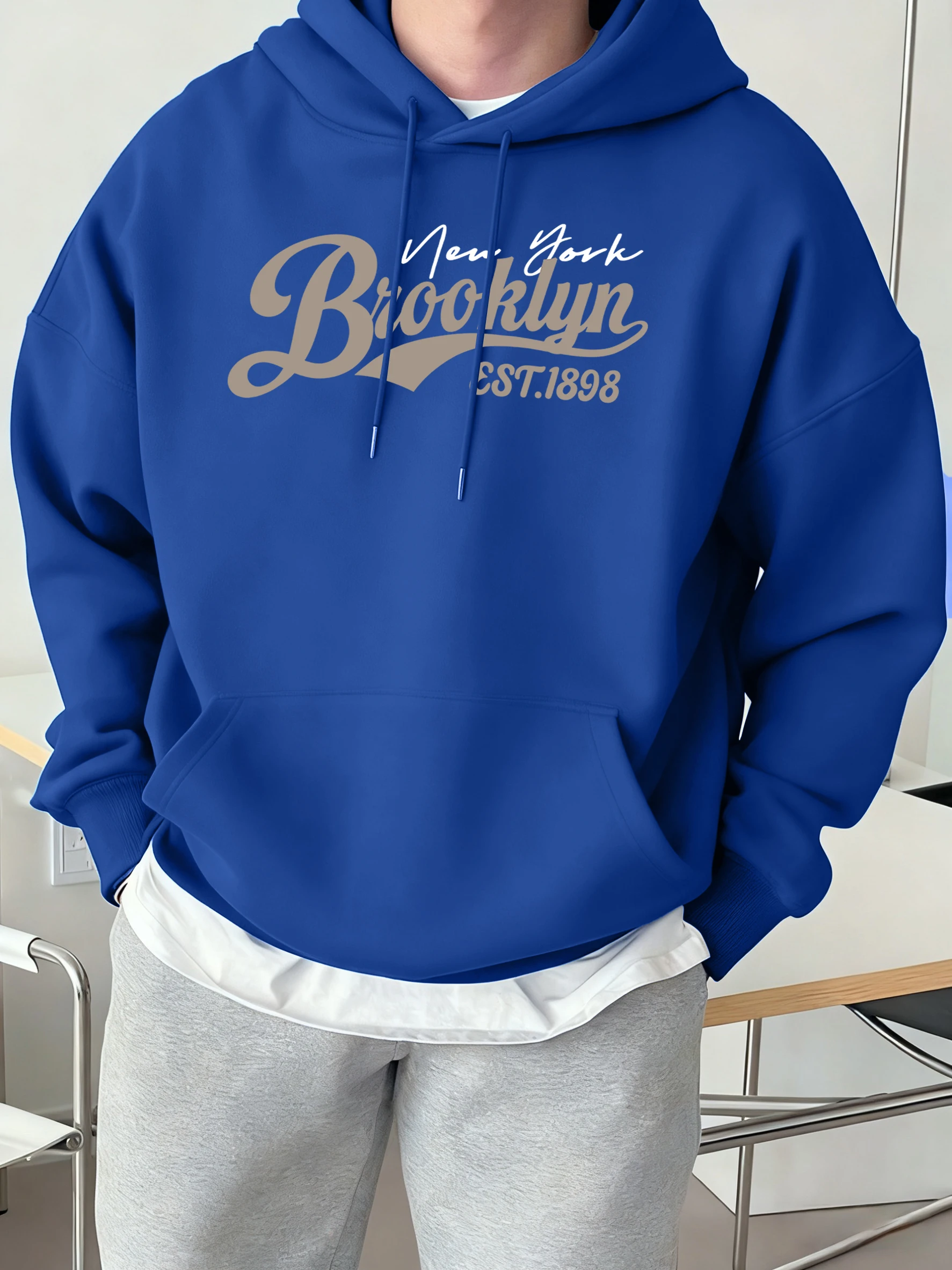 Brooklyn New York Est. 1898 Printing Men Hoodie Autumn Pocket Streetwear Loose Fleece Sweatshirts 12 Colors Comfortable Clothing