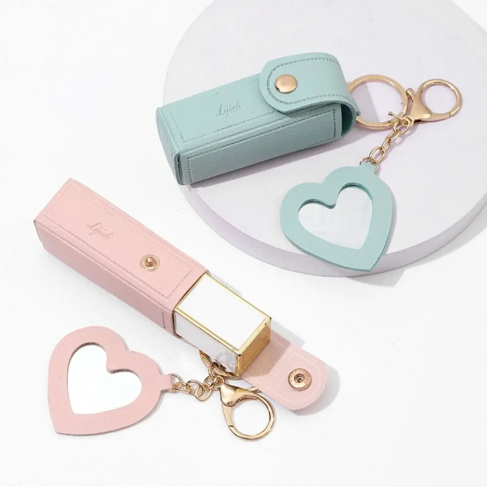 

Bag Case For Travel Keychain Lipstick Bag Portable Mini Makeup Lipstick Holder with Mirror Fashion PU Organizer Girls
