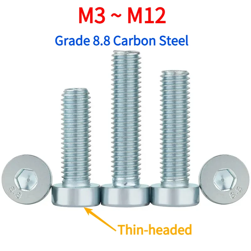 M3 M4 M5 M6 M8 M10 M12 Grade 8.8 Carbon Steel Galvanized DIN7984 Hex Hexagon Socket Thin Low Short Profile Head Allen Cap Screw