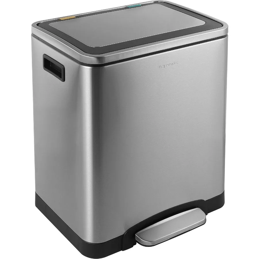 

happimess HPM1004A Elmo Rectangular 8-Gallon Double Bucket Trash Can with Soft-Close Lid Modern Minimalistic Fingerprint Proof