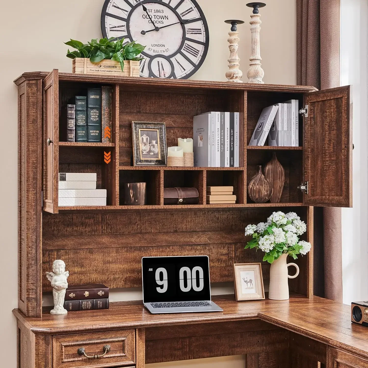 [بيع ساخن، مخزون محدود! ] حامل مكتب منزلي مقاس 59 بوصة مع مساحة تخزين كبيرة، يتطابق فقط مع مكتب المزرعة من سلسلة VSC