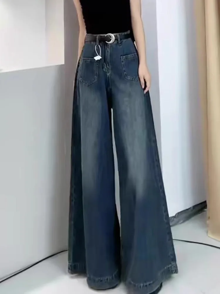 

Retro High Waist Wide Leg Jeans Women's Loose Fitting Slimming Straight Cut Denim Pants Spring New Style plus Size Body Covering