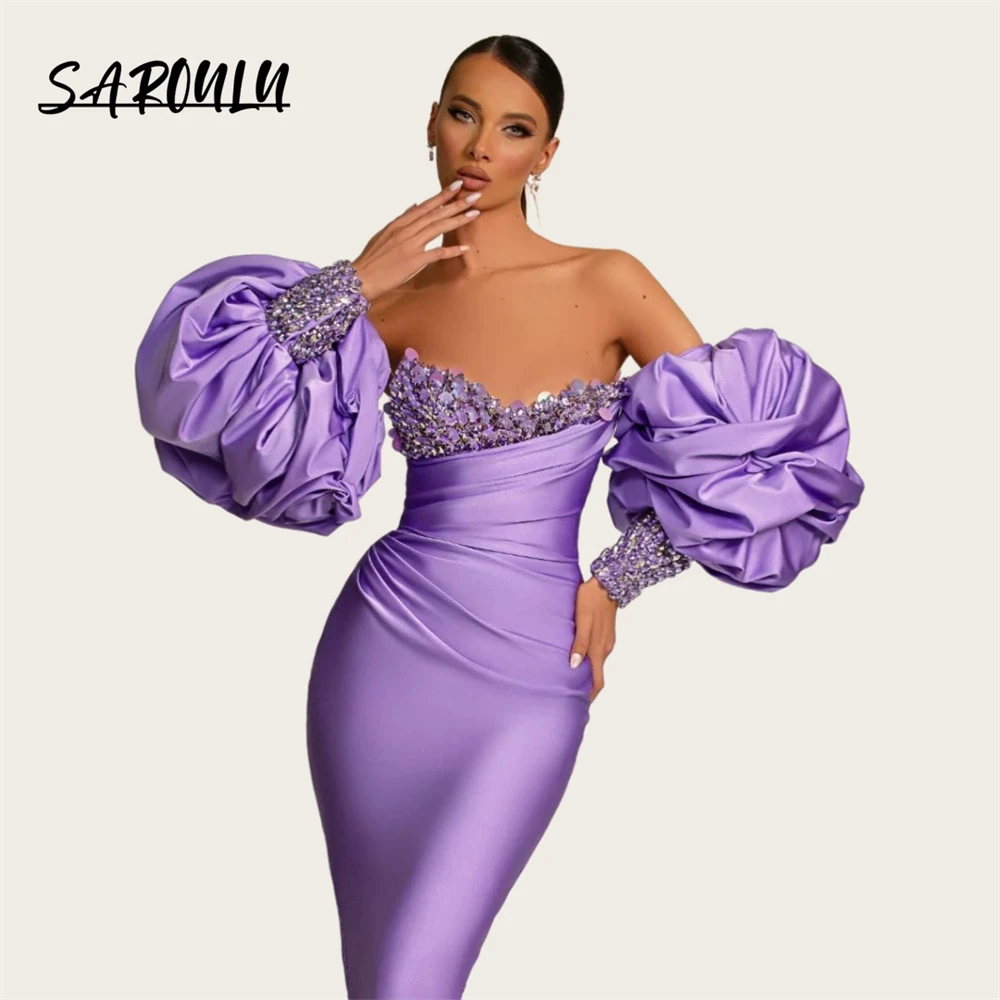 Exquisite Beaded Satin Prom Dress Off Shoulder Long Sheath Formal Dress For Women Custom Made Party Gown Costume Outfit