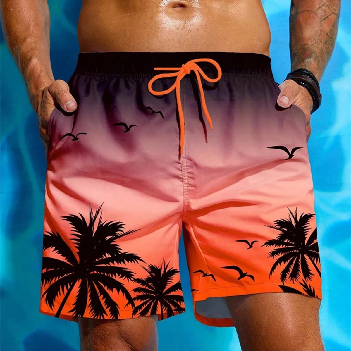 

Men's Retro Palm 3D Printed Beach Shorts - Botanical Tropical Pattern with Lightweight Loose Fit Perfect for Vacation