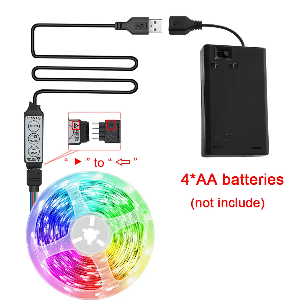Battery Led Strip Lights RGB Led Strip Flexible Ribbon with 3Key Control Luces Led Tape Lights for Room Decor TV Backlights