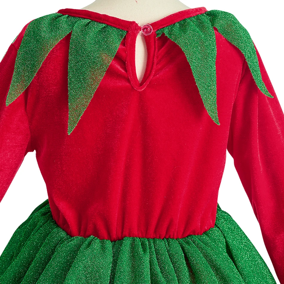 فستان الأميرة عيد الميلاد للفتيات ثوب حفلة مرقع للأطفال أحمر أخضر عيد الميلاد ملابس منزلية عصرية هدية احتفالية